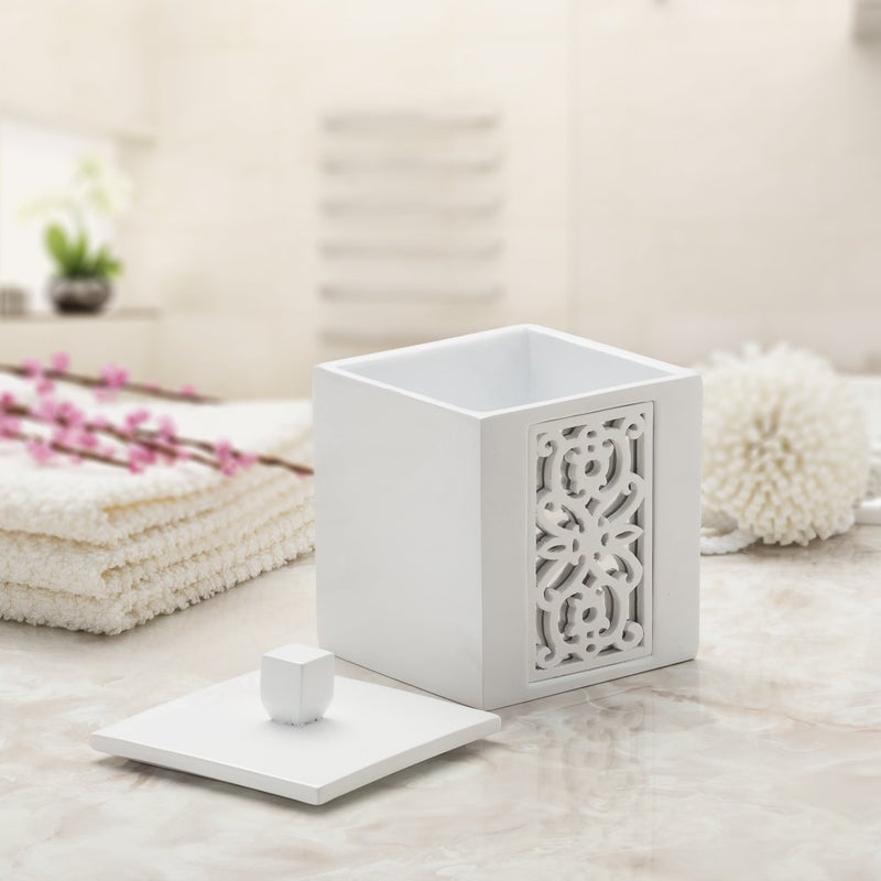 Creative Scents Mirror Janette White Qtip Holder With Lid - Decorative Cotton Ball Jar - Durable Cotton Swab Container - Beautiful Bathroom Vanity Accessories - Elegant Bath Storage - Image 5